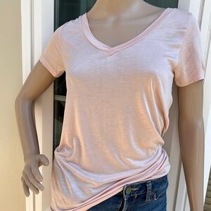 H&M pale pink satiny stretch V-neck T-shirt